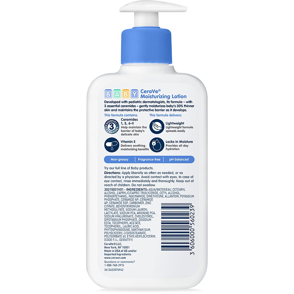CeraVe Baby Lotion | Gentle Baby Skin Care with Ceramides, Niacinamide & Vitamin E | Fragrance, Paraben, Dye & Phthalates Free | Lightweight Baby Moisturizer | 16 Ounce - Image 8